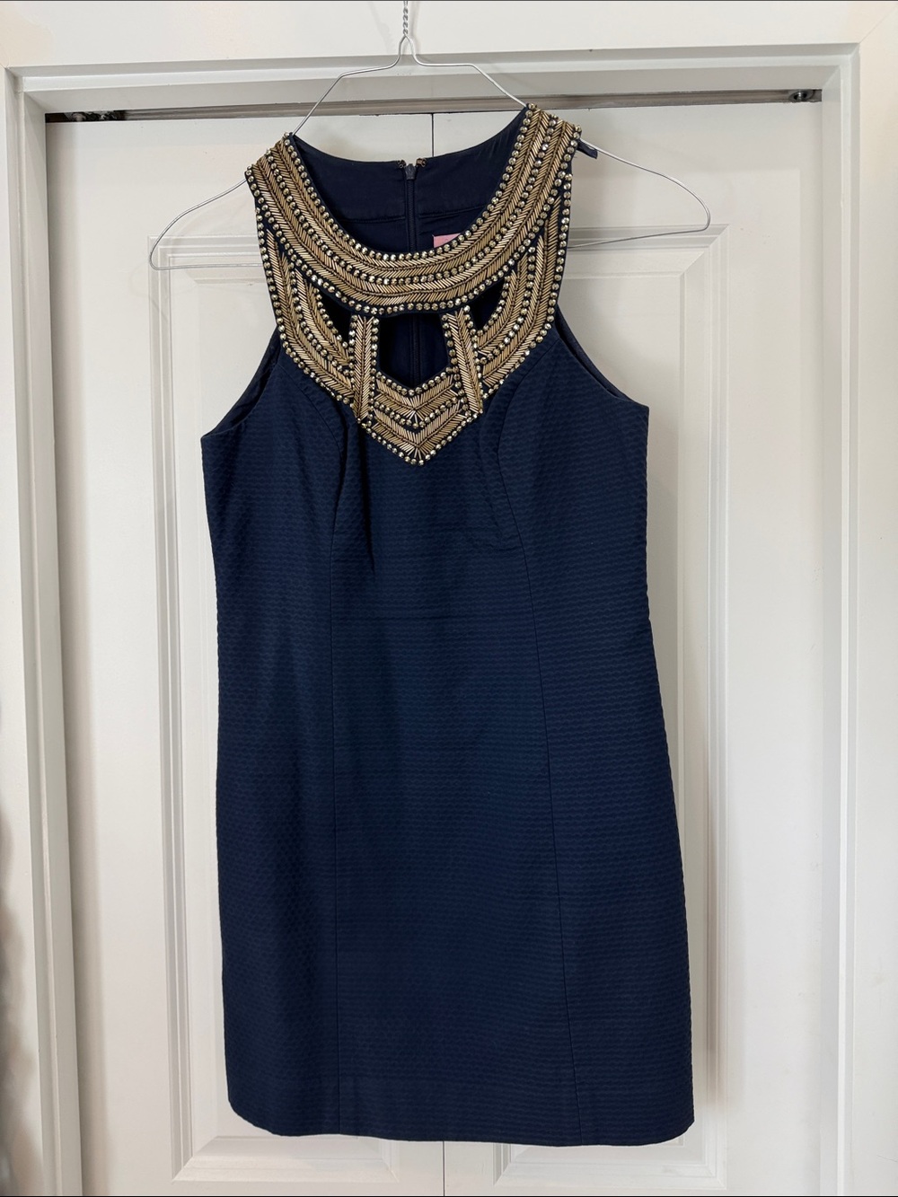 Lilly Pulitzer Navy Dress with Gold Beaded Neckline